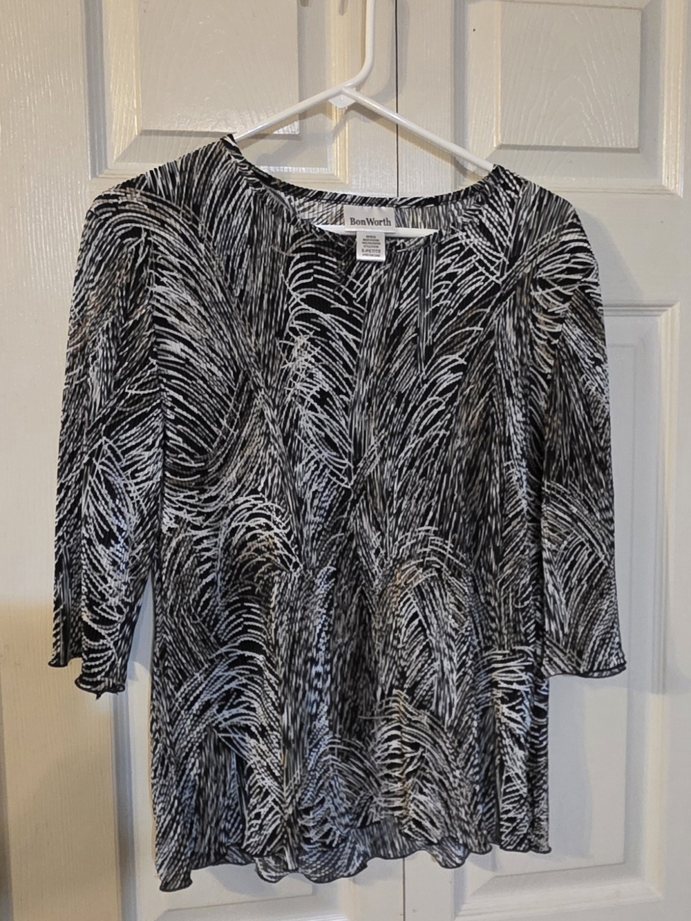 BonWorth Black & White Abstract Print Long Sleeve Dress